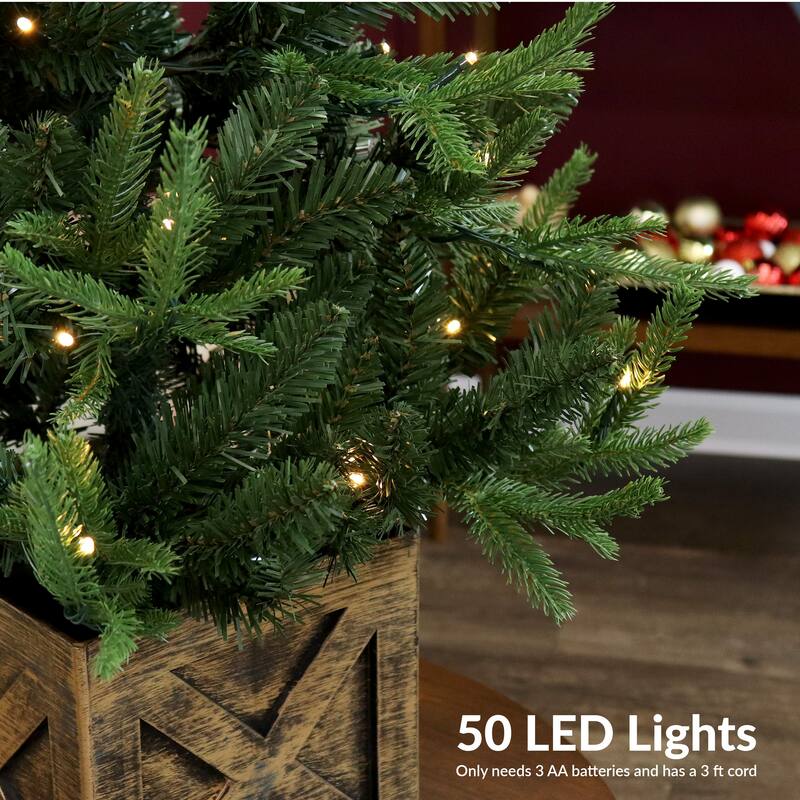 Pre-Lit Farmhouse Artificial Fir Christmas Tree - 3-Foot