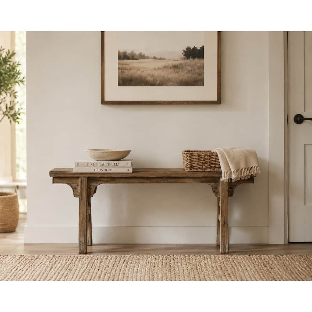 Artissance Vintage Noodle Bench with Front Panel, Weathered Natural Wood Finish (Size & Finish Vary) - 57"W x 6.2"L x 22"H