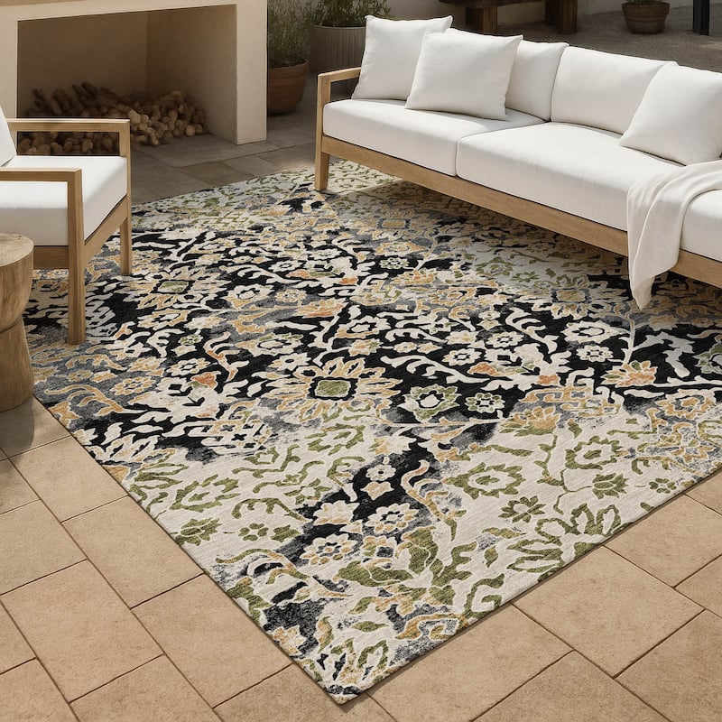 Machine Washable Indoor/ Outdoor Global Avon Chantille Rug - Black - 3' x 5'