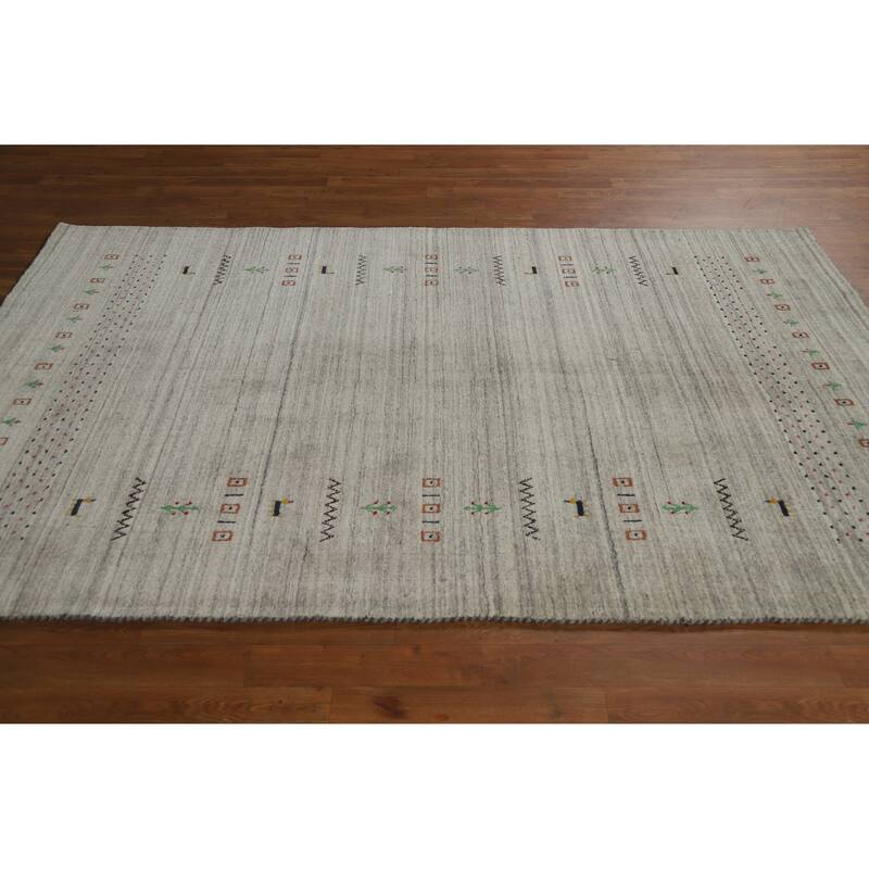 Tribal Gabbeh Indian Area Rug Bedroom Grey Handmade Wool Carpet - 5'0" x 7'9"