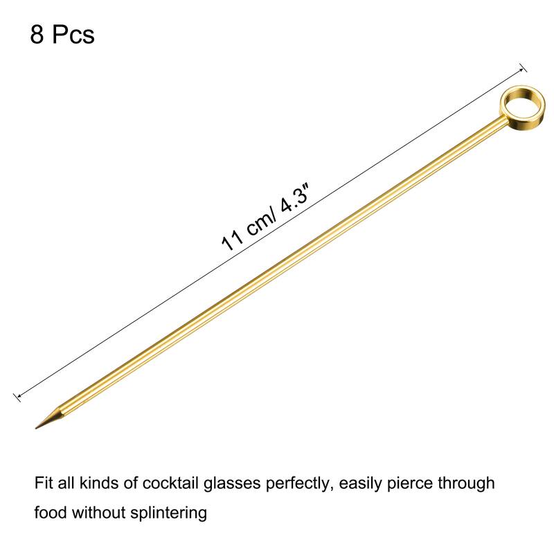 Metal Cocktail Picks 8Pcs, Reusable Cocktail Toothpick Circle Shape - Gold - 11 cm/ 4.3 inches