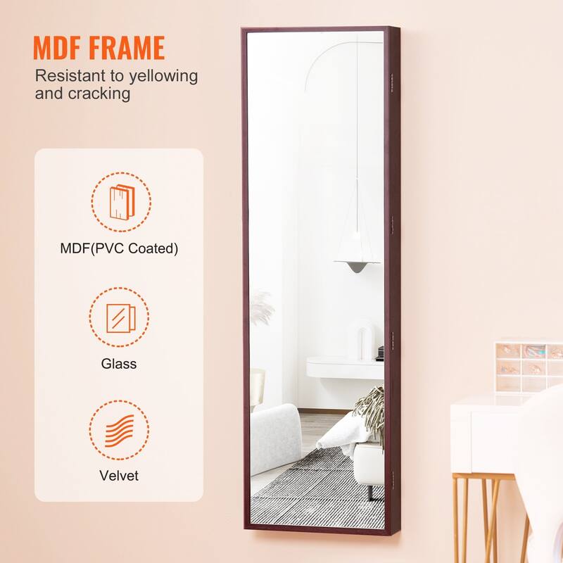 2-in-1 Full Length Mirror Jewelry Cabinet Armoire Wall Door Mounted Organizer with Lock - 14.6 x 3.9 x 47.5in