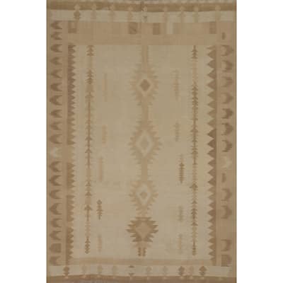 Hand Woven Southwestern Wool Beige Geometric Area Rug - 11' 9'' X 9' 1''