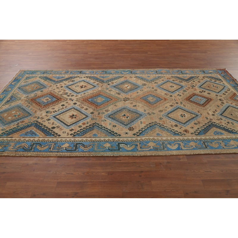 Geometric Bakhtiari Vintage Persian Rug Hand-Knotted Wool Carpet - 5'1" x 9'7"