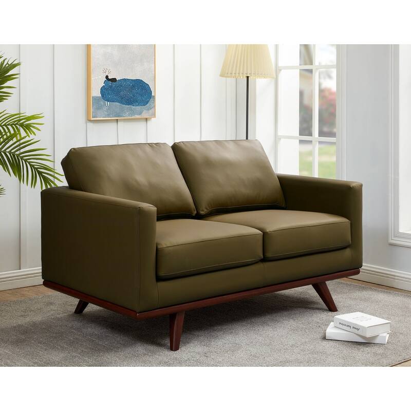 Chester Modern Leather or Mesh Upholstered Loveseat with Birch Wood Base 2 Seater Sofa Couch for Living Room, Bedroom, or Office