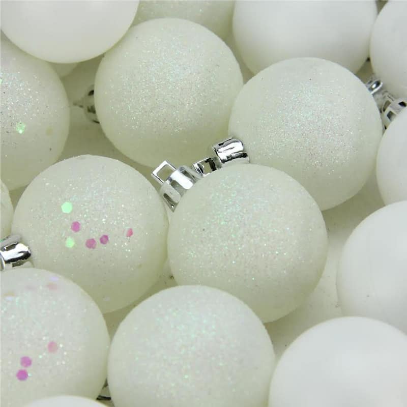 96ct Winter White Shatterproof 4-Finish Christmas Ball Ornaments 1.5"