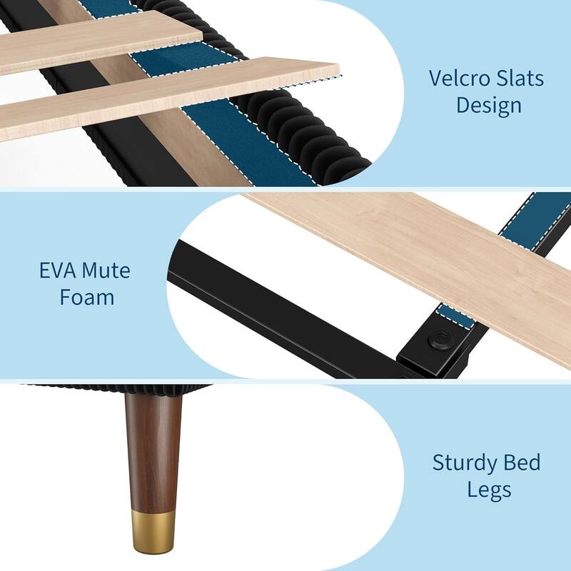 Soft Corduroy Fabric Platform Bed Frame with Upholstered Headboard, Black