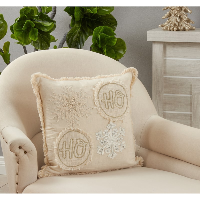 Embroidered Pillow With Ho Ho Ho Design