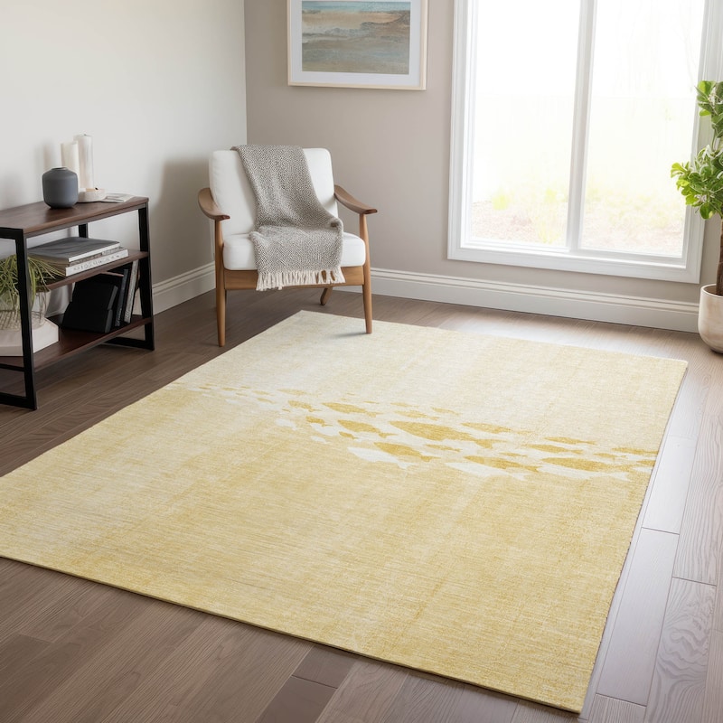 Machine Washable Indoor/ Outdoor Chantille Modern Sea Life Rug - Gold - 8' x 10'