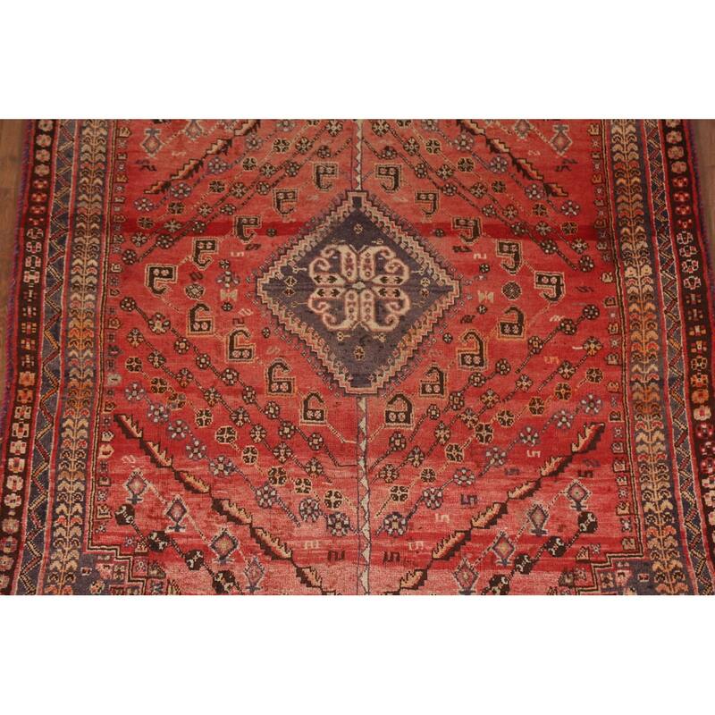 Red Qashqai Persian Antique Area Rug Handmade Wool Carpet - 5'1"x 8'2"