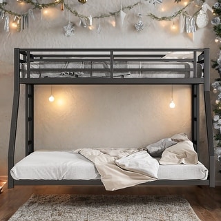 Full XL over Queen Metal Bunk Bed with 2 Side Ladder
