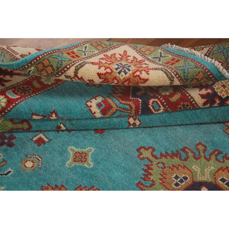 Turquoise Blue Kazak Oriental Area Rug Handmade Wool Carpet - 6'0"x 8'11"