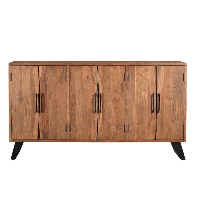 HomeRoots 69" Brown Solid Wood Live Edge Sideboard with Six Doors - 69.00 in. x 38.00 in. x 17.00 in.