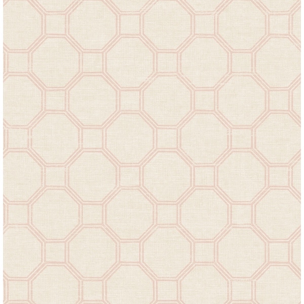 slide 2 of 4, Seabrook Designs Adelie Lattice Geometric Unpasted Wallpaper 20.5 in. W x 33 ft. L - Metallic Linen & Petal Pink