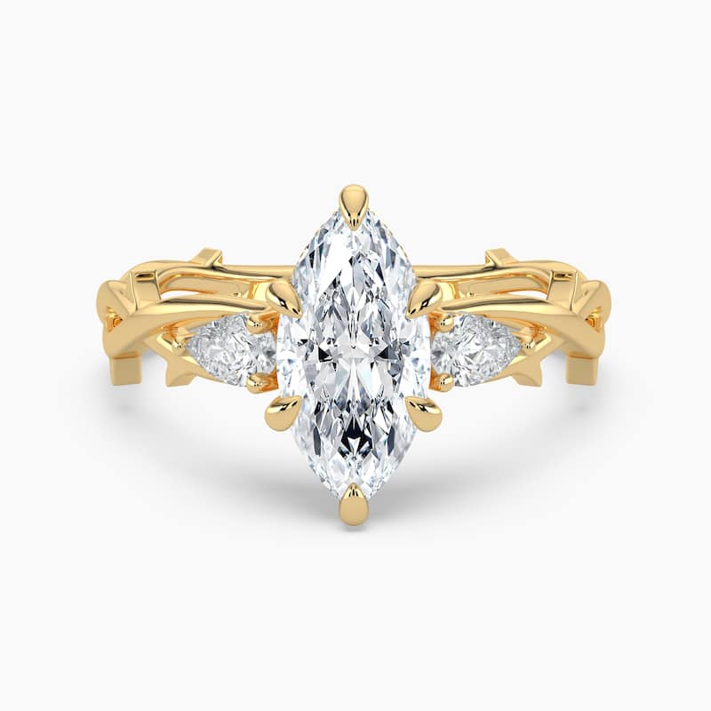 Auriya 14k Gold Marquise Lab Grown Diamond Thorn Vine Three Stone Hidden Halo Engagement Ring 1 to 5 ct. tw. (F-G, VS) - 9 - 3.00 carats - Yellow