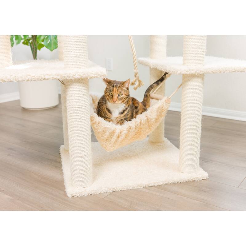 Mult -Level Real Wood Cat Tree Hammock Bed, Climbing Center for Cats - Beige