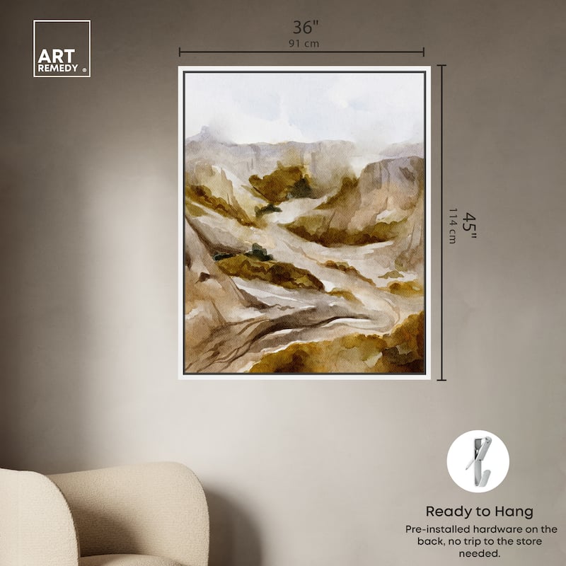 Art Remedy Winter End Rock Mountain Framed Landscape 1 Piece Canvas Wall Art Watercolor Style