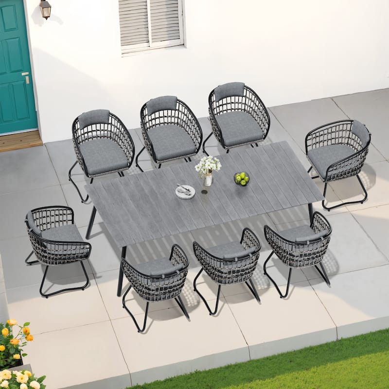 7-Piece Patio Dining Set Outdoor Aluminum Dining Table and PE Rattan Wicker Dining Chairs