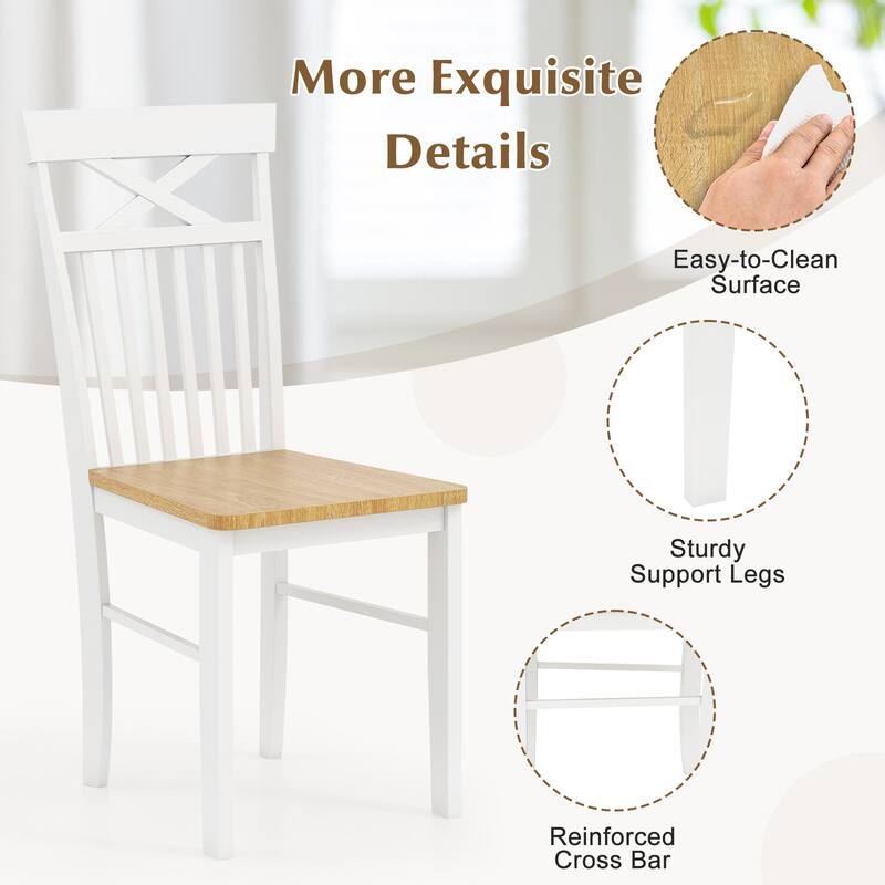 Gymax Farmhouse Dining Chair Set of 2 Wooden Kitchen Chair w/ Rubber