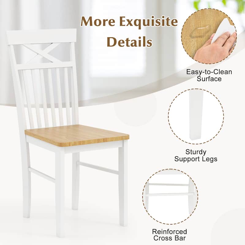 Gymax Farmhouse Dining Chair Set of 4 Wooden Kitchen Chair w/ Rubber