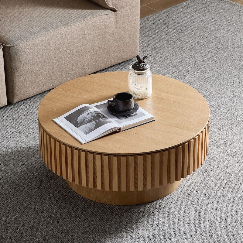 31.49'' Round Coffee Table with Storage Small Coffee Table for Apartment