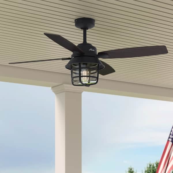 slide 2 of 18, Hunter 52" Port Royale Outdoor Ceiling Fan with LED Light Kit and Handheld Remote, Damp Rated Natural Iron