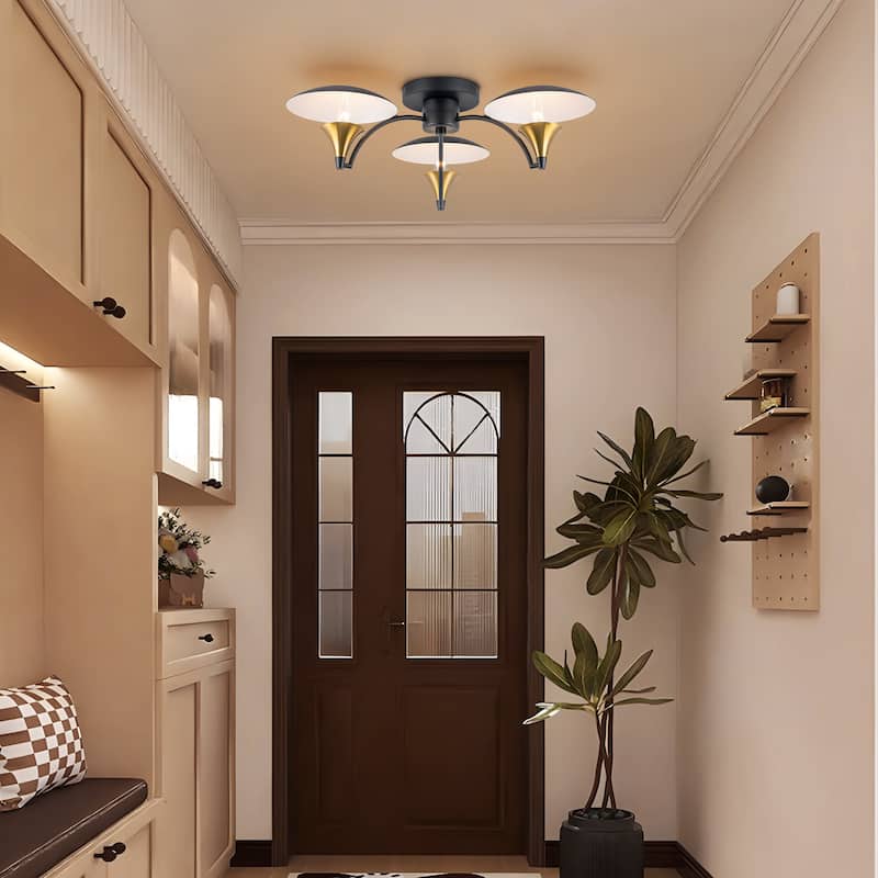 Starsky 3-Light Mid-Century Modern Semi Flush Mount - Black&Gold