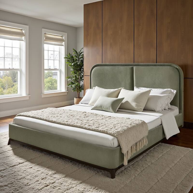 Tremont Curved LED Upholstered Platform Bed with Under-Bed Lighting by iNSPIRE Q Modern