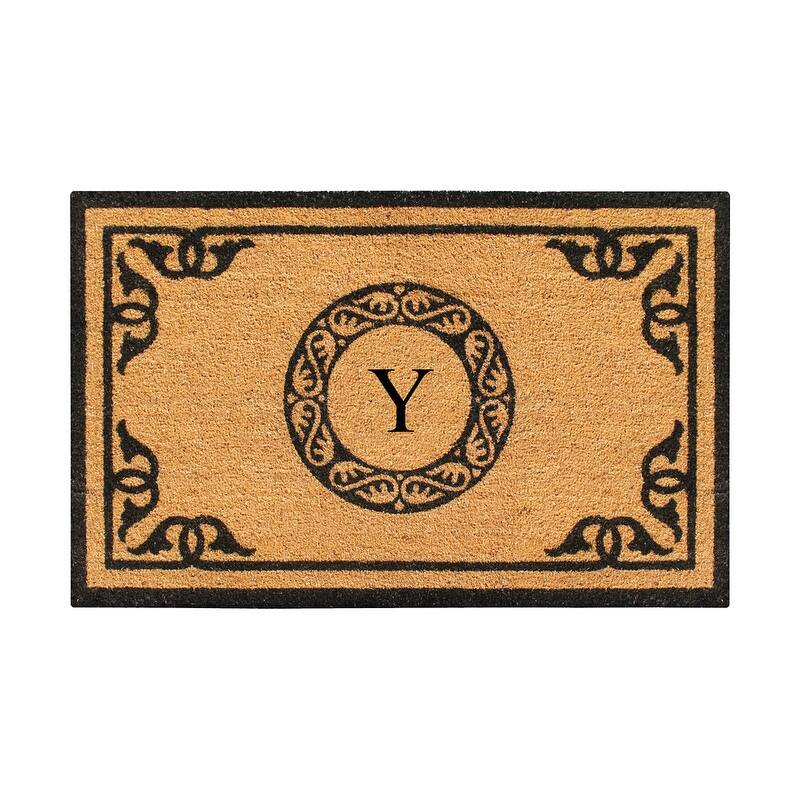 A1HC Natural Coir Monogrammed Anti-Shed Front Doormat 24" x 39" - monogrammed y