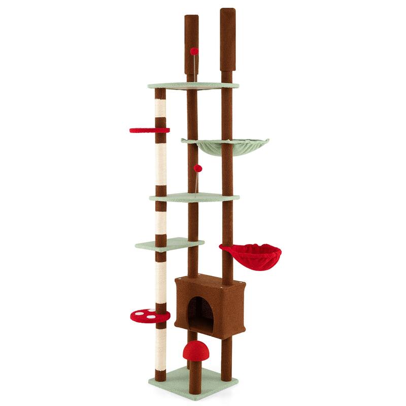 Gymax Floor to Ceiling Cat Tree w/Cat Condo & Hammock Rotatable