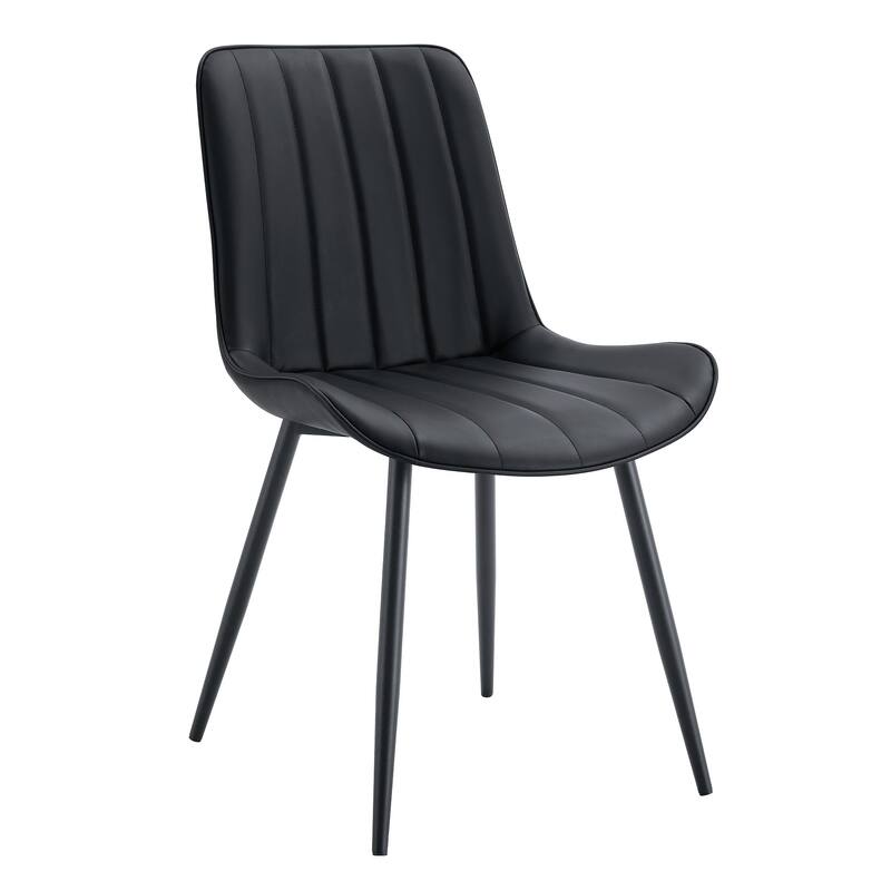Dining Chair Set of 4 PU Extended Seating with Black Metal Legs