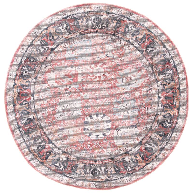SAFAVIEH Serapi Machine Washable Slip Resistant Madie Traditional Oriental - 6'7" x 6'7" Round - Rust/Grey - Round