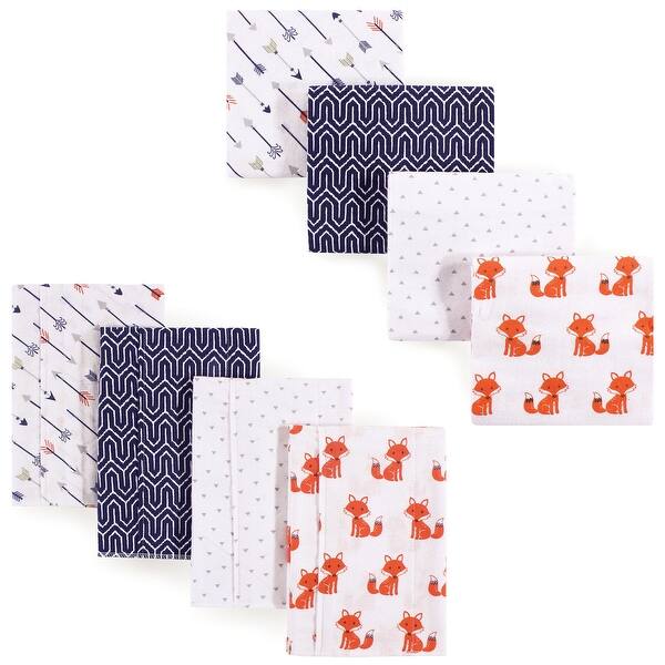 slide 1 of 1, Hudson Baby Unisex Baby Cotton Flannel Burp Cloths and Receiving Blankets, 8-Piece, Foxes, One Size - Foxes - One Size One Size - Foxes