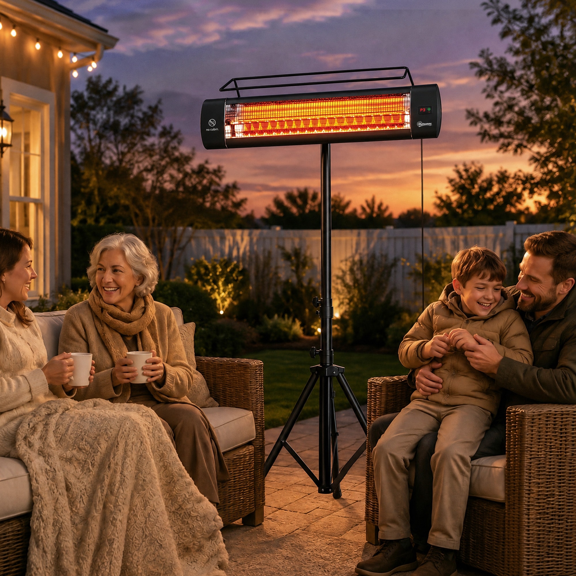 Outsunny Electric Patio Heater, 1500 W Free Standing IP65 Waterproof Outdoor Infrared Heater with Tripod, Black
