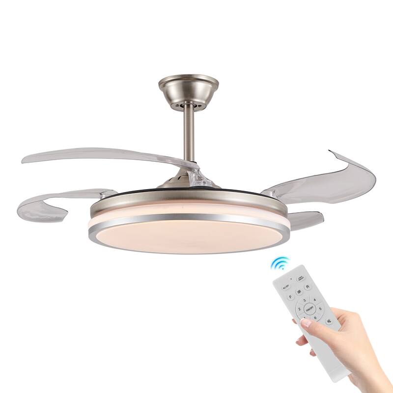 42 Inch 2 Tiers Design Modern LED Ceiling Fan with Light and Remote Control, Retractable Blades, Adjustable 6 Speed - Chrome
