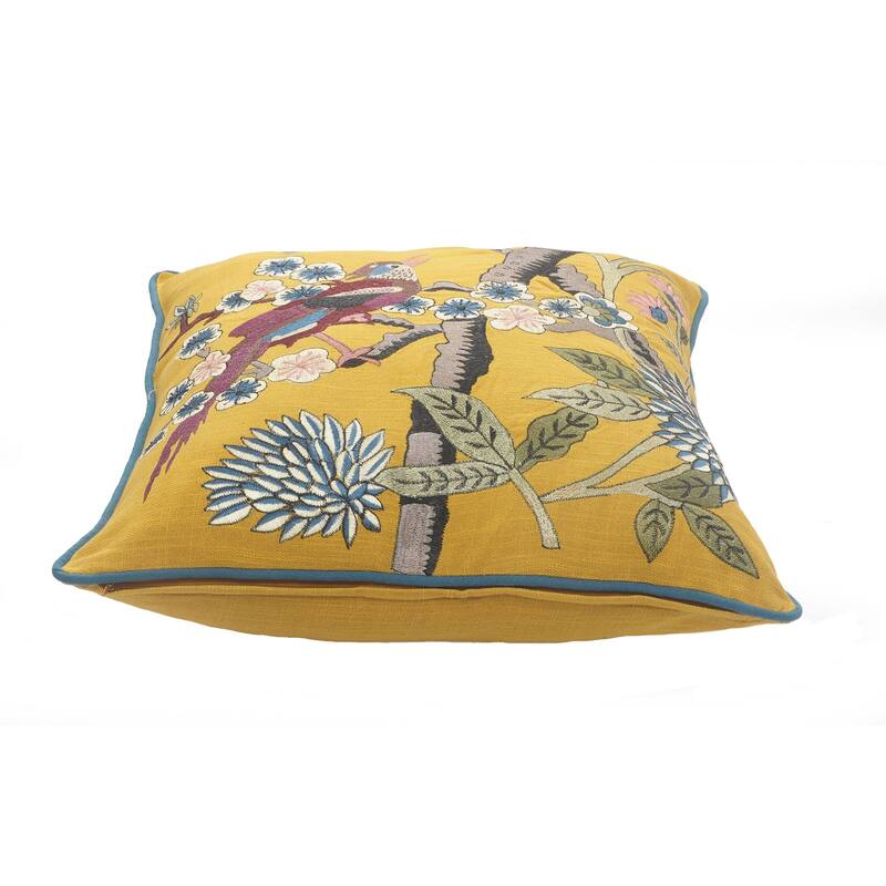 20" Yellow and Brown Bird of Paradise Handmade Square Throw Pillow