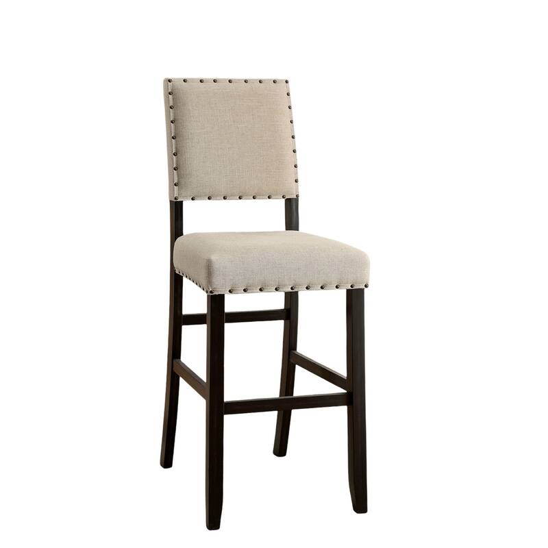2-Piece Rustic Counter Height Bar Chair Set - Ivory Fabric with Nailhead Trim & Distressed Black Finish