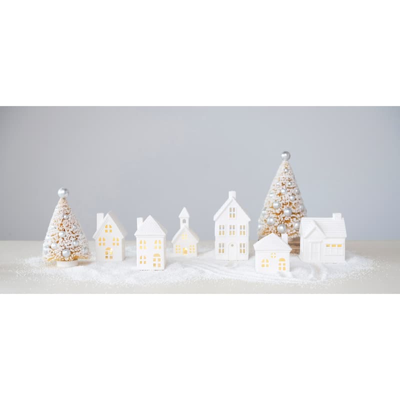 Stoneware Bisque Houses with LED Lights, Set of 6 - Multi