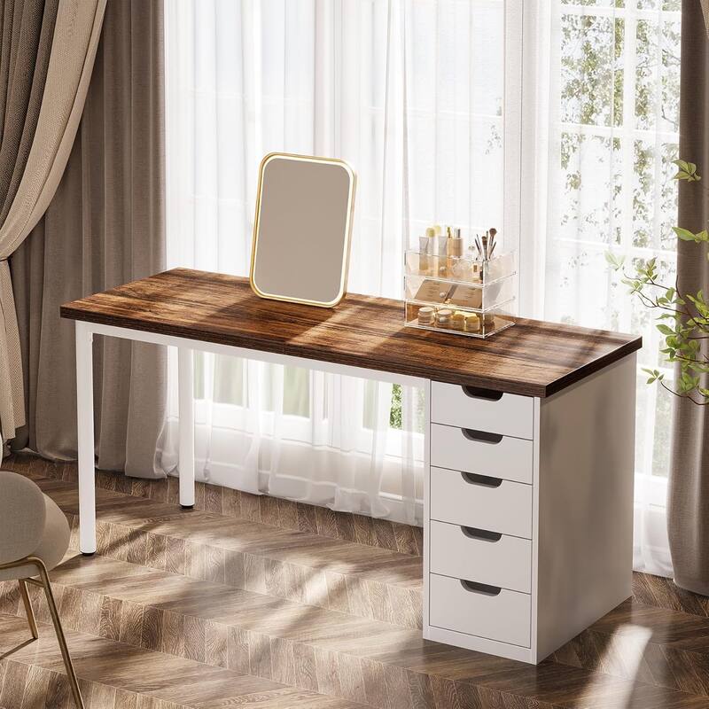 PC/Computer Desk with 5 Reversible Drawers, Home Office Desk with Storage, Laptop Desk Study Writing Table Workstation