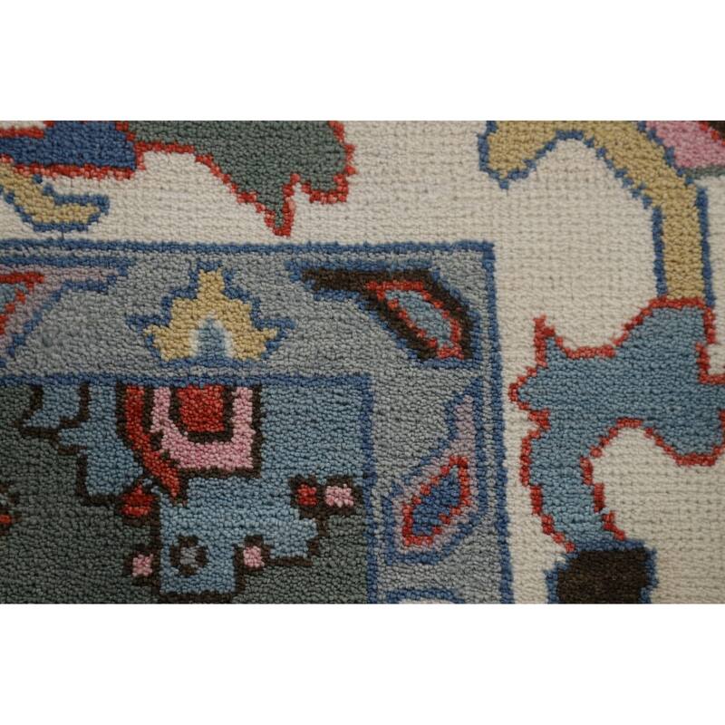 Light Blue Oushak Oriental Area Rug Hand-Knotted Wool Carpet - 9'1" x 11'10"