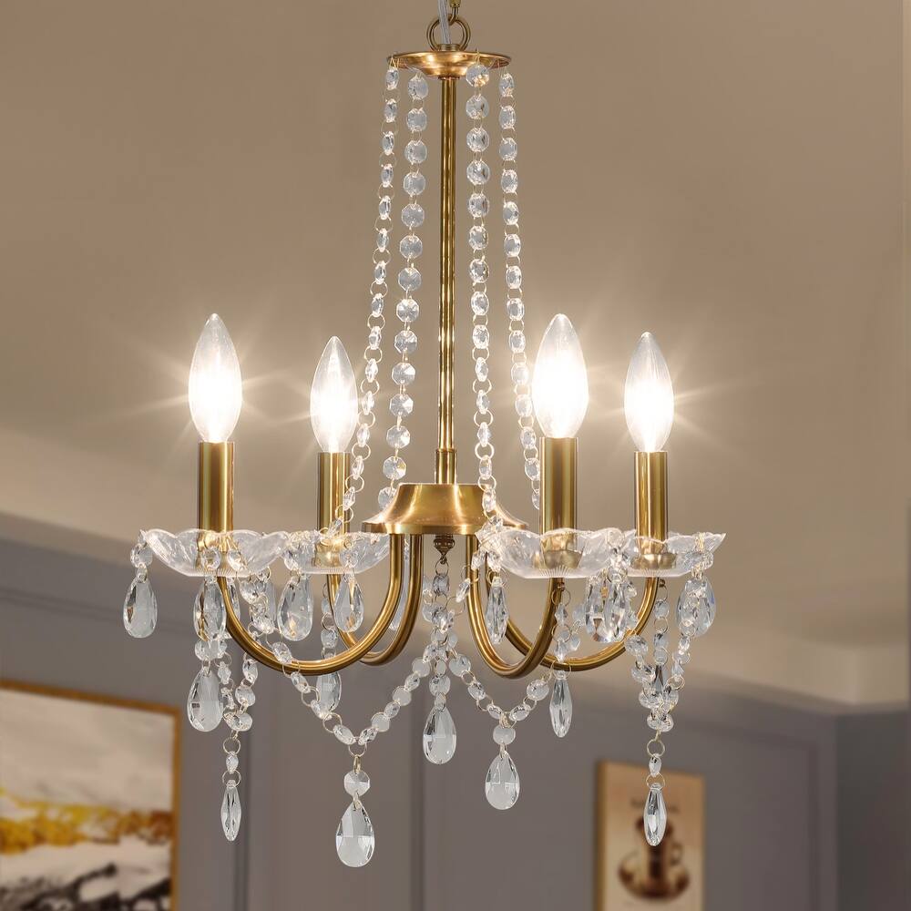 4-Light Candle Style Chandelier, Classic Crystal Chandelier, Traditional Chandelier with Crystal Accents for Living Room Bedroom