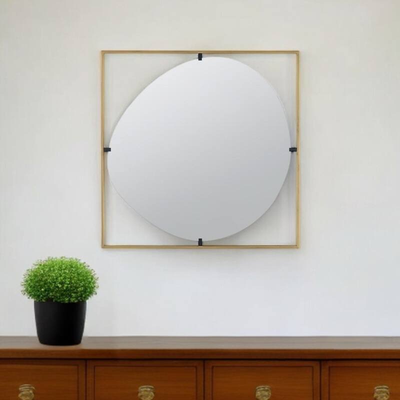 HomeRoots 32" Gold Square Iron Framed Accent Mirror - 31.9' X '31.9' X '0.8 - 31.9' X '31.9' X '0.8