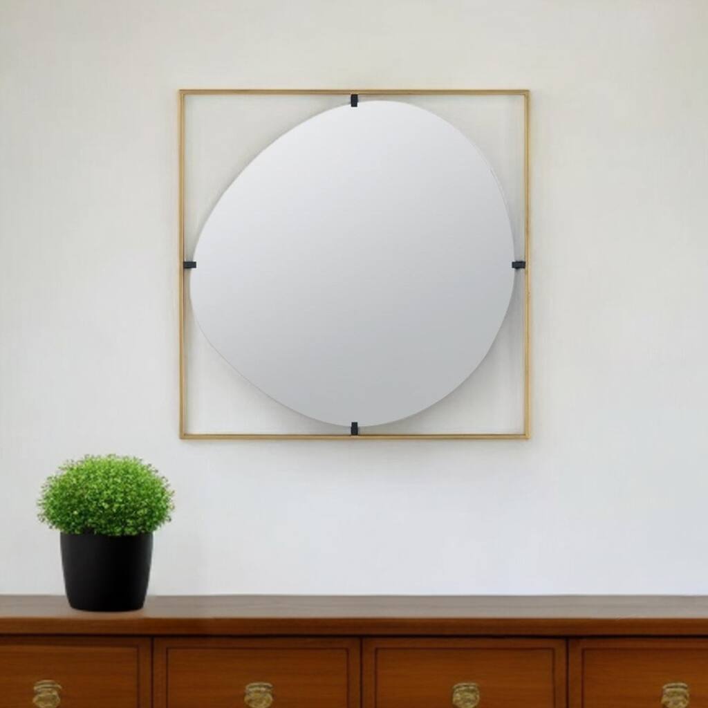 HomeRoots 32" Gold Square Iron Framed Accent Mirror - 31.9' X '31.9' X '0.8