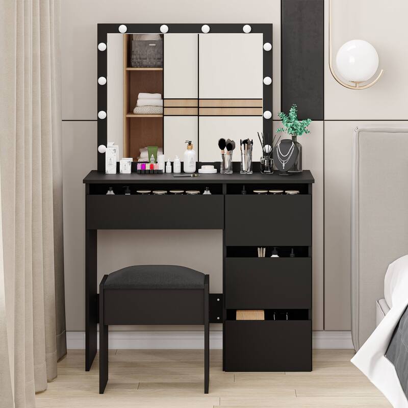 Makeup Vanity Desk Set with Lights and Mirrors