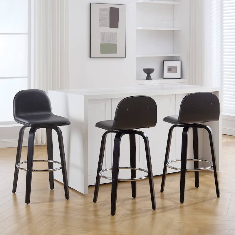 Faux Leather Upholstered Swivel Counter/ Bar Stools with Wood Frame