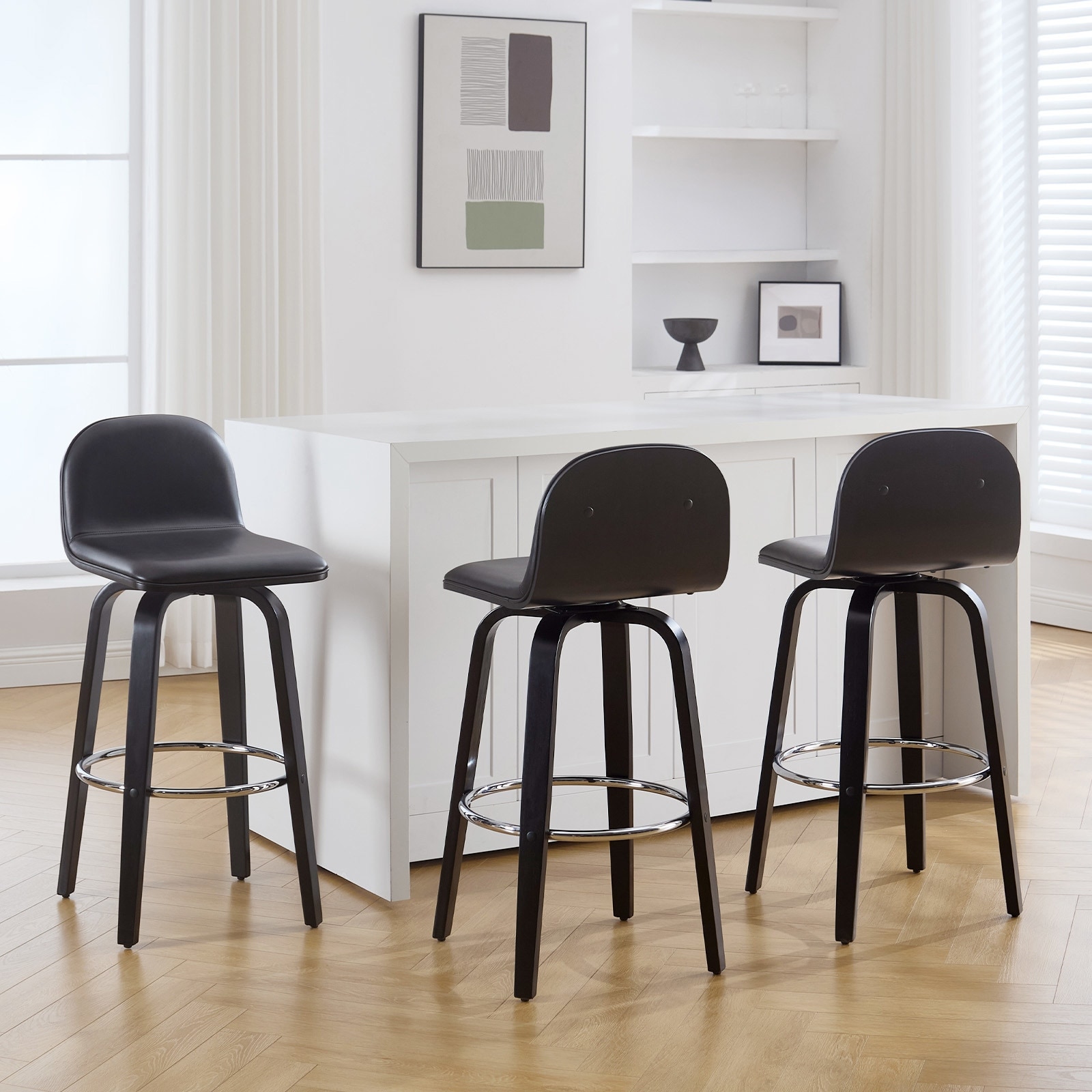 Upholstered Swivel Bar Stools/ Counter Stool with Wood Legs