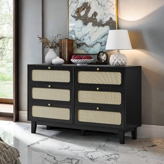 Rattan 6-Drawers Dresser for Bedroom, Black - Bed Bath & Beyond - 39221440