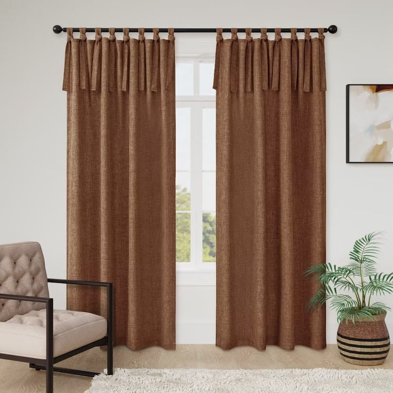 Linen Texture Tie Top Room Darkening Curtain Pair(2 panels)