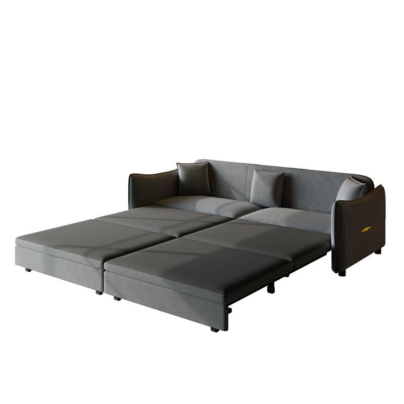 Convertible Sleeper Sofa Bed, Modern Velvet Loveseat Pull-Out Couch Bed, Oversized Love Seat Lounge Sofa with 3 Pillows
