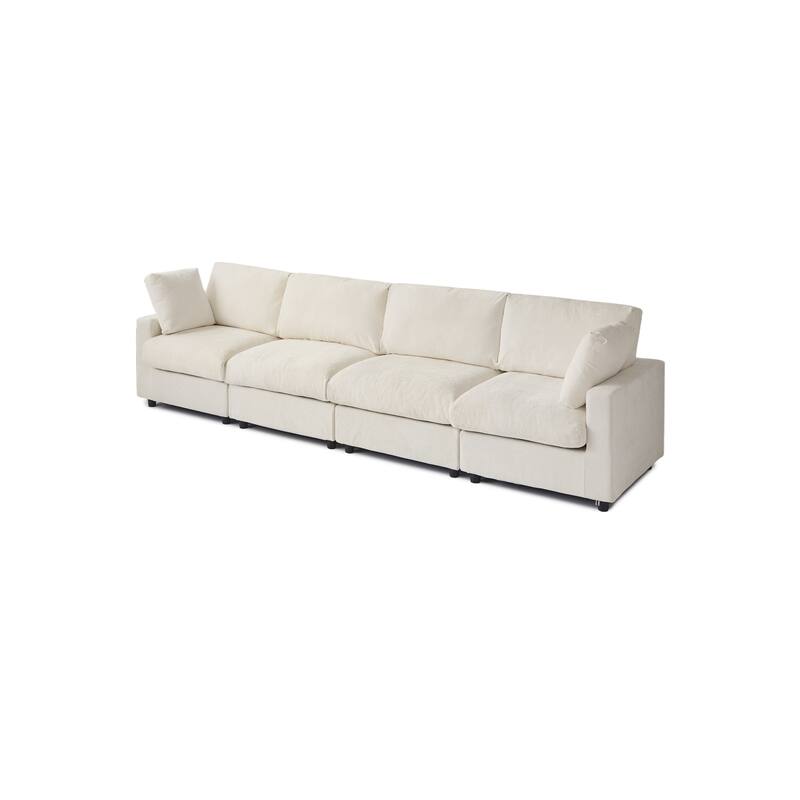Minimalist Upholstered Cushion Sofa 4-Seater Chenille Modular Sectional Couch for Living Room